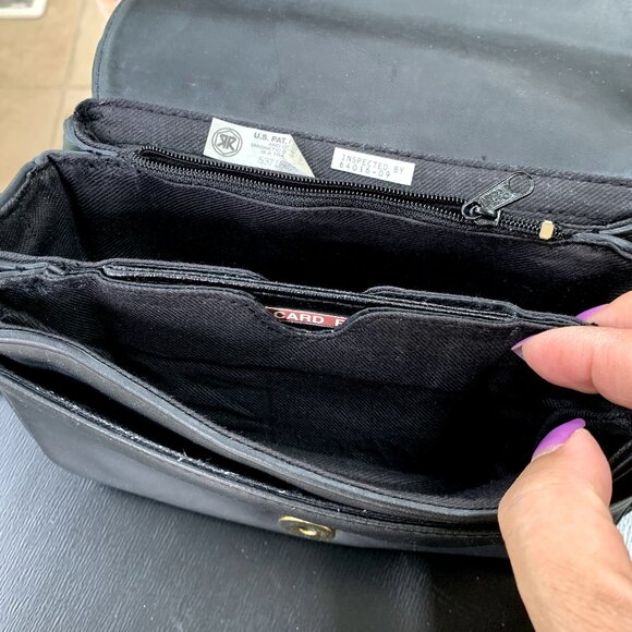 Vtg STRADA Small Black Leather Organizer Crossbody Purse Bag - Picture 9 of 16